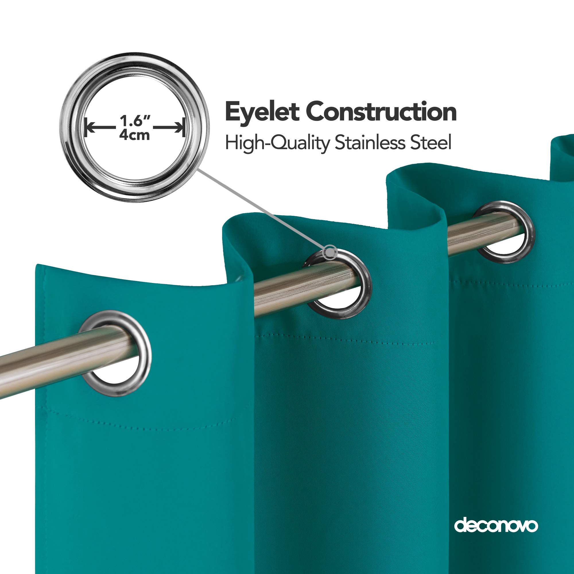 Deconovo Tende Oscuranti per Interni 2 Pezzi 274 CM Altezza, Termiche Isolanti, Anti-Rumore, con Anelli, Ideali per Camera da Letto e Soggiorno, 229x274 CM, Turchese