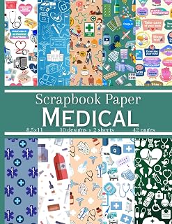 Medical Scrapbook Paper: 20 Healthcare Themed Double Sided Patterns, Decorative Craft Paper Pad Supplies for DIY Projects