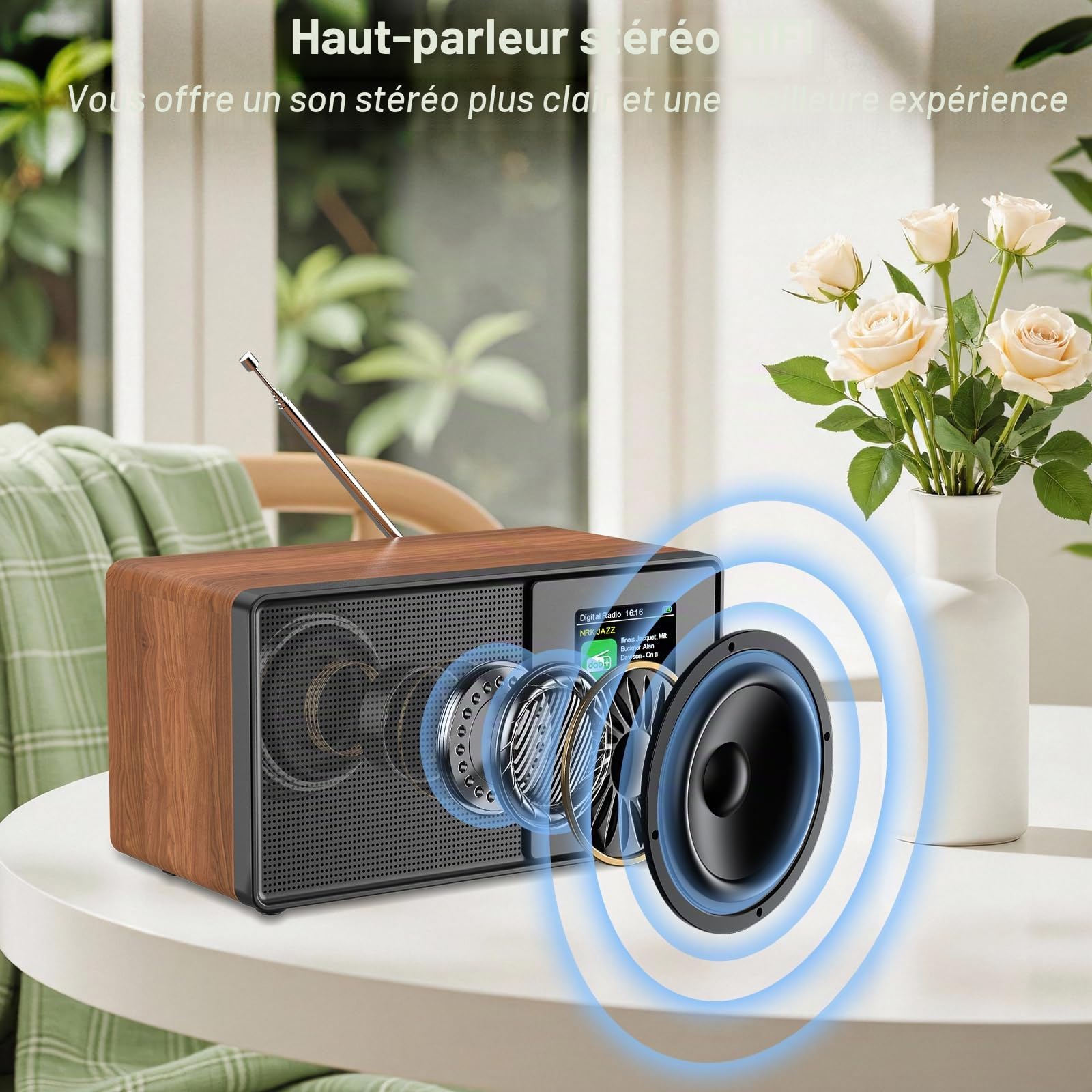 Radio rétro HABOWN Dab+/Dab avec Bluetooth 5.0 et télécommande, Design nostalgique avec écran Couleur 2,4 Pouces, Double réveil + 30 Stations préréglées, USB/AUX, minuterie de Mise en Veille, Radio d