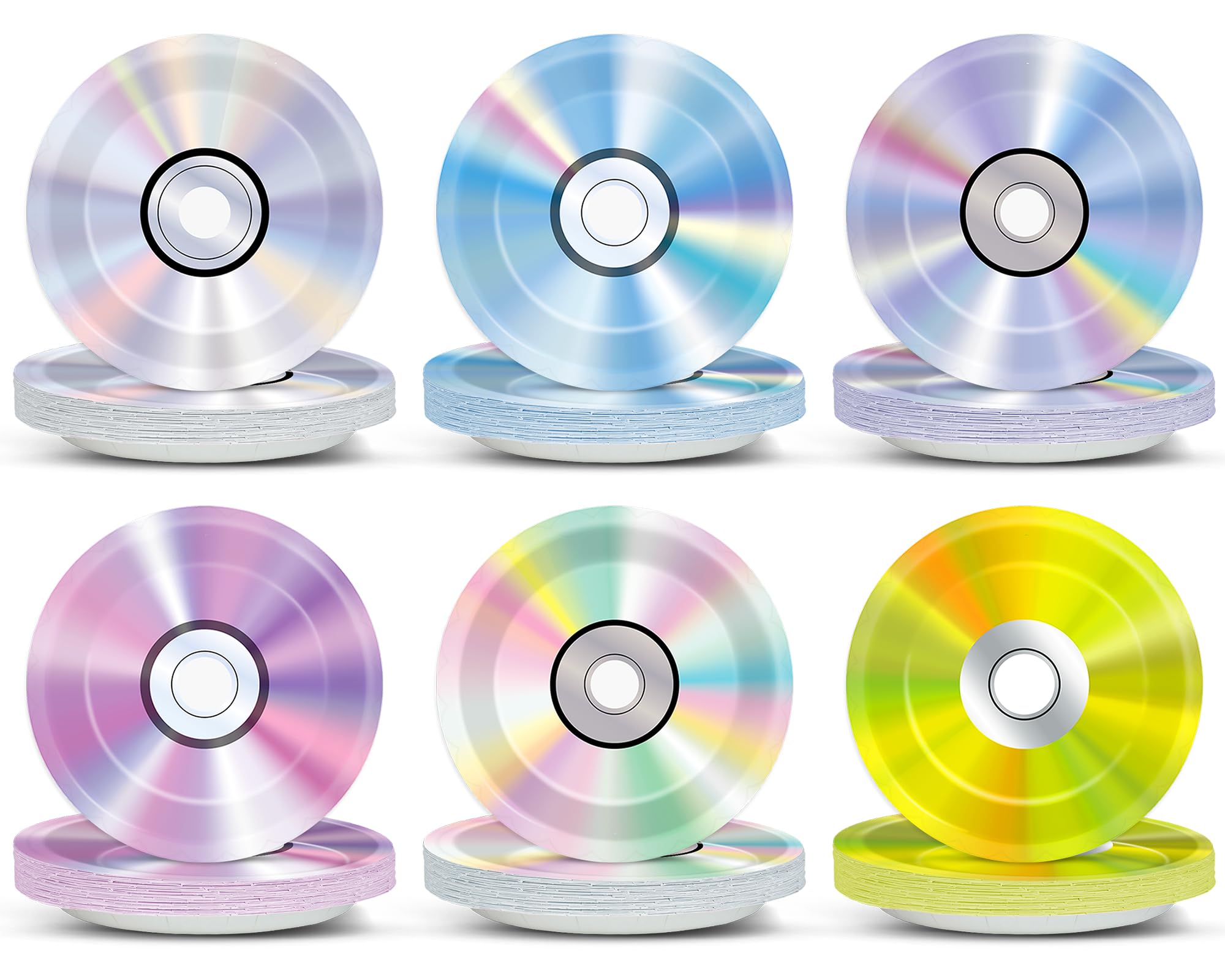 60Pcs 90's Party Paper Plates for Music Party Decorations 7In Retro CD Music Theme Dessert Plates Disposable Tableware Dinnerware Set for 1990s 2000s Throwback Birthday Baby Shower Party Supplies