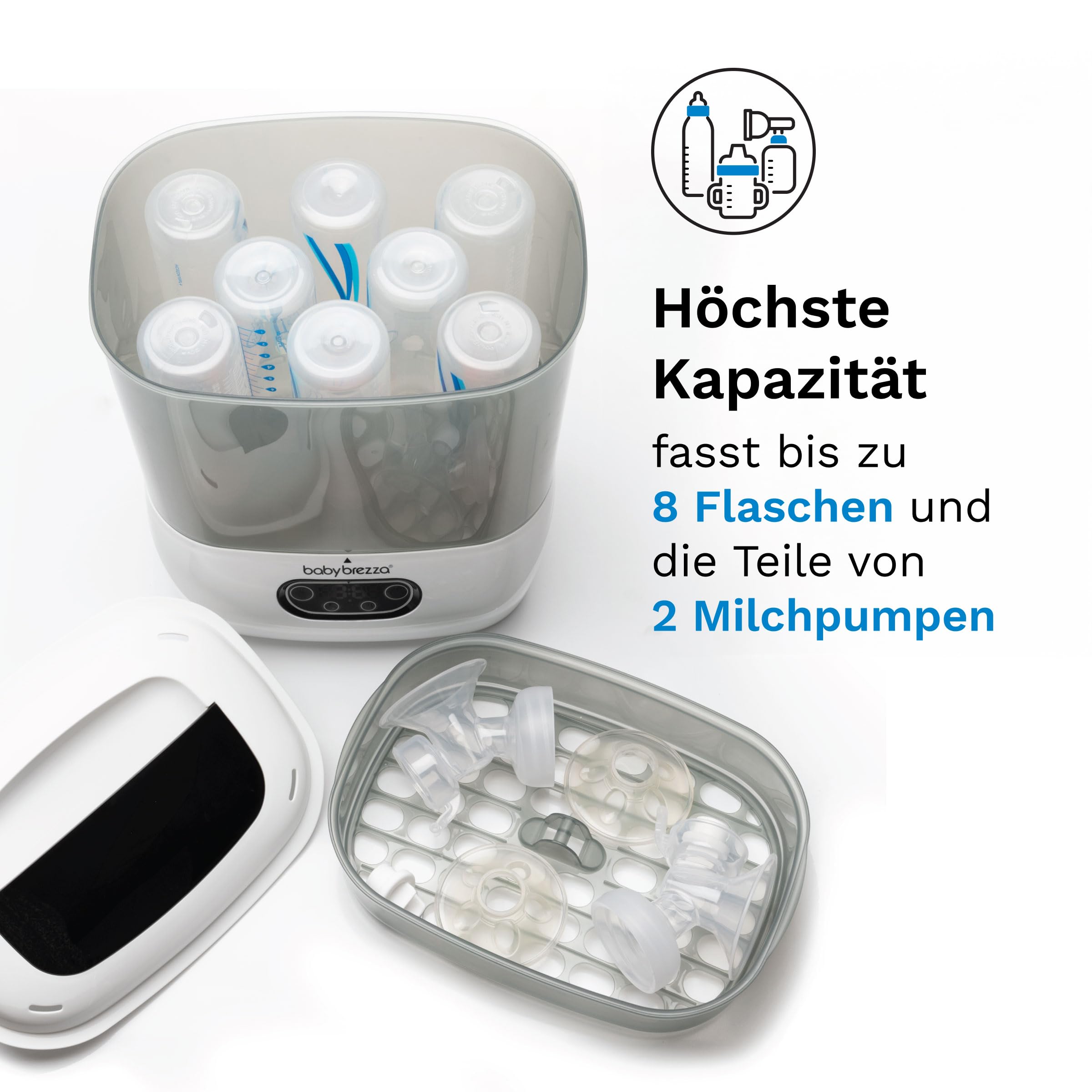 Baby Brezza Formula Pro Advanced & Sterilizer Dryer Bundle Set | Mischt Milchpulver & Wasser automatisch, sterilisiert & trocknet Flaschen, Schnuller & Zubehör – Komplett-Bundle