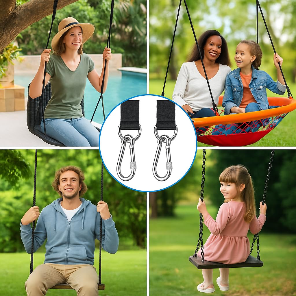 Système De Fixation Pour Balançoire - Kit De Fixation Avec 2 Mousquetons Lourds (pelée 500 Kg) Et Sac De Rangement - Parfait Pour Arbre Suspendu (5 X 150 Cm