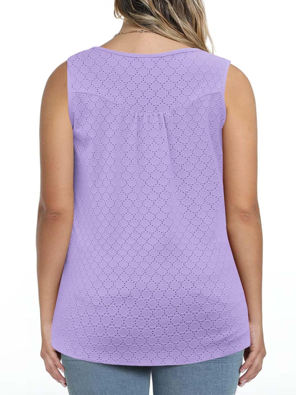 ROSRISS Plus-Size Tops for Women Eyelet Sleeveless Shirts Casual Henley Tunics XL-5XL - Image 2