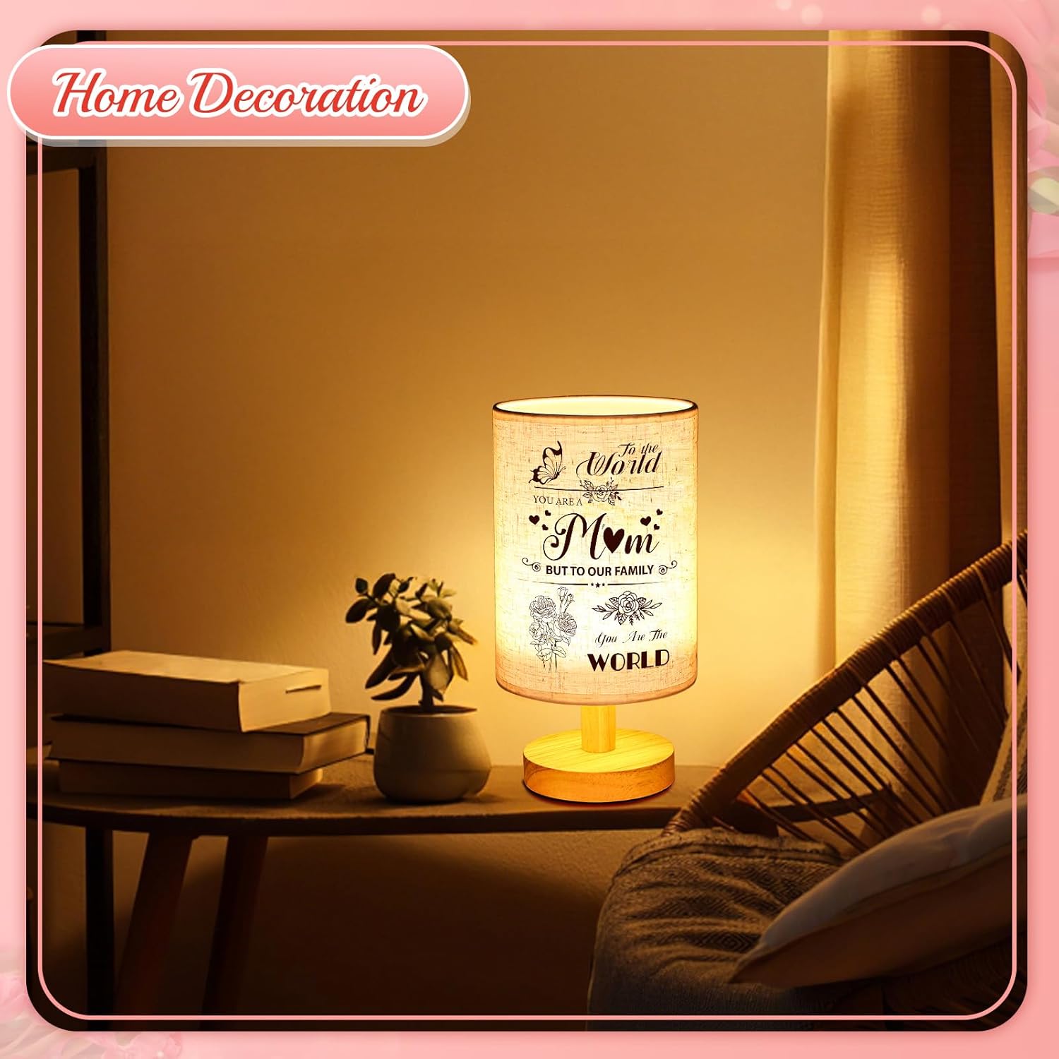 Linkax Mothers Day Gifts for Mom Wife Grandma Daughter Sister Nana Nanny from Son Daughter, Table Lamps Night Light with Fabric Shade, Personalized Mom Birthday Gifts for Mothers Day
