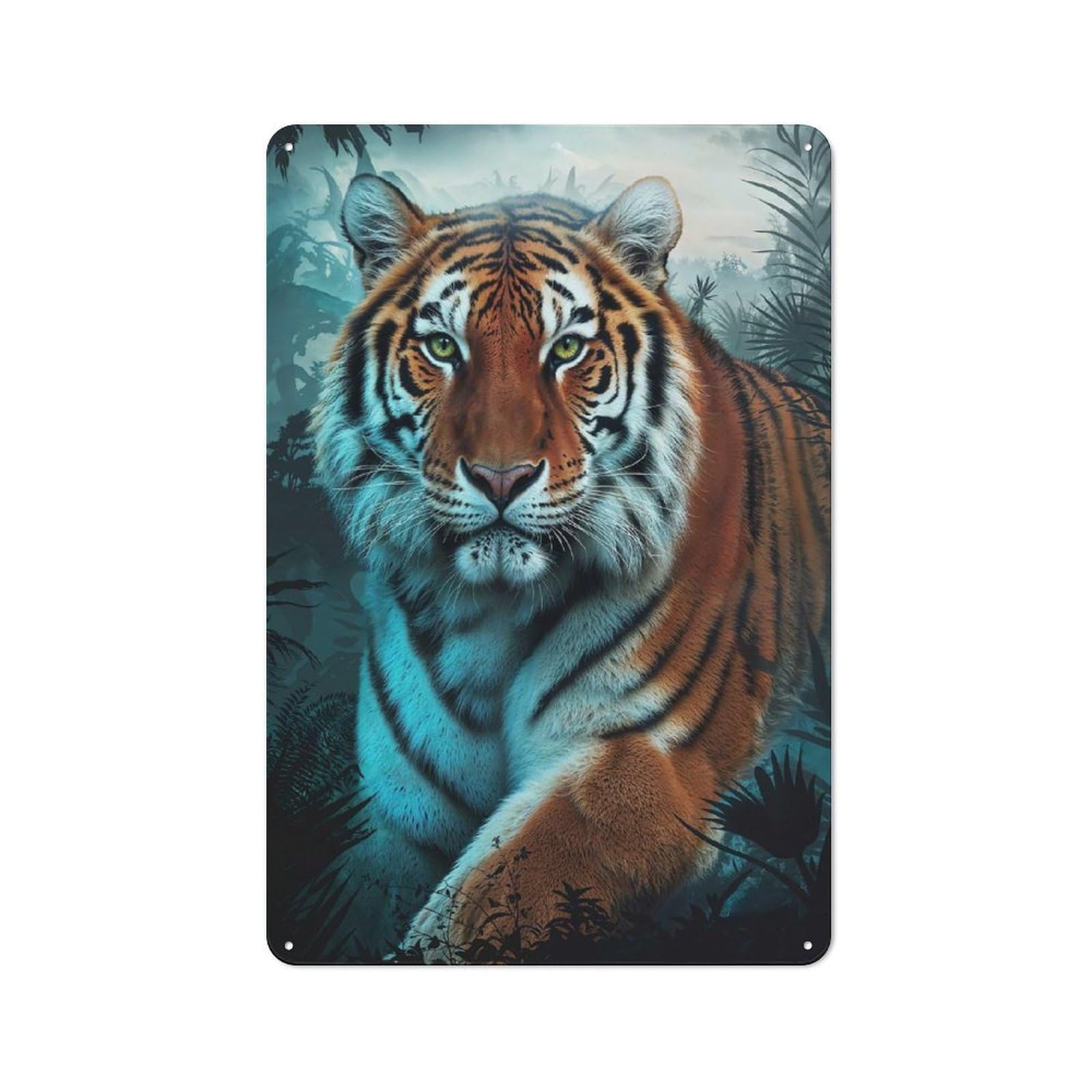 Junmoney Tiger In Jungle Tin Sign With Design 30X20cm, Outdoor Room Porch Wall Decor For Greenhouse, Garden Room, Cafe Or Entryway