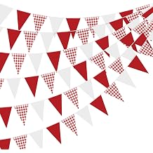 55Ft Red and White Party Decorations 72Pcs Red Plaid Checkered White Pennant Banner Flag Triangle Bunting Garland Sign Decorations for Picnic BBQ Wedding Birthday Decor Carnival Christmas Baby Shower