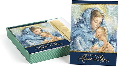 Tarjetas navideñas religiosas de la Virgen y el Niño, 16 tarjetas de Navidad cristianas en caja con sobres forrados de aluminio, tarjetas de la