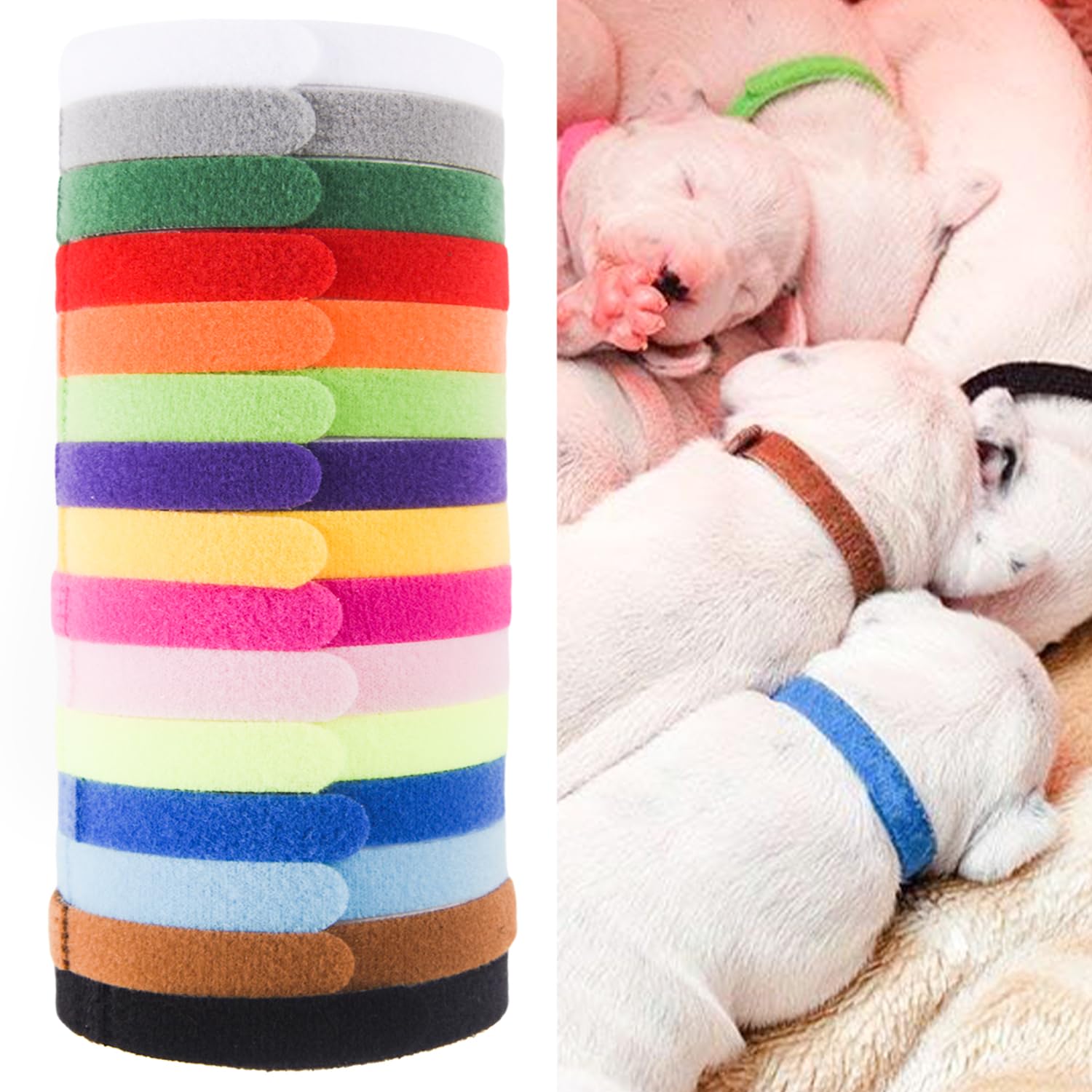 15 Colors Puppy ID Collars, Whelping Puppies ID Bands, Double-Sided Soft Adjustable Pet Dog Cat Collars