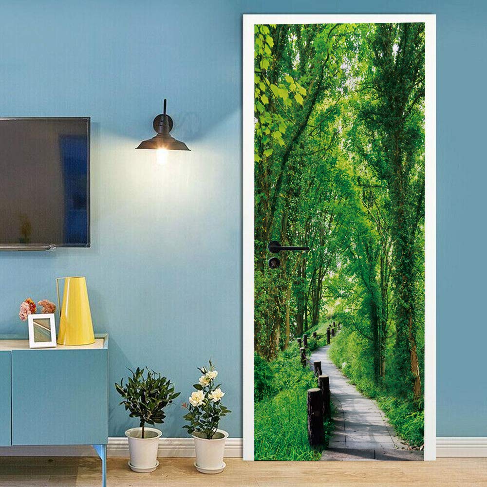 Sticker de porte imperméable et amovible effet trompe l'œil paysage 88x200