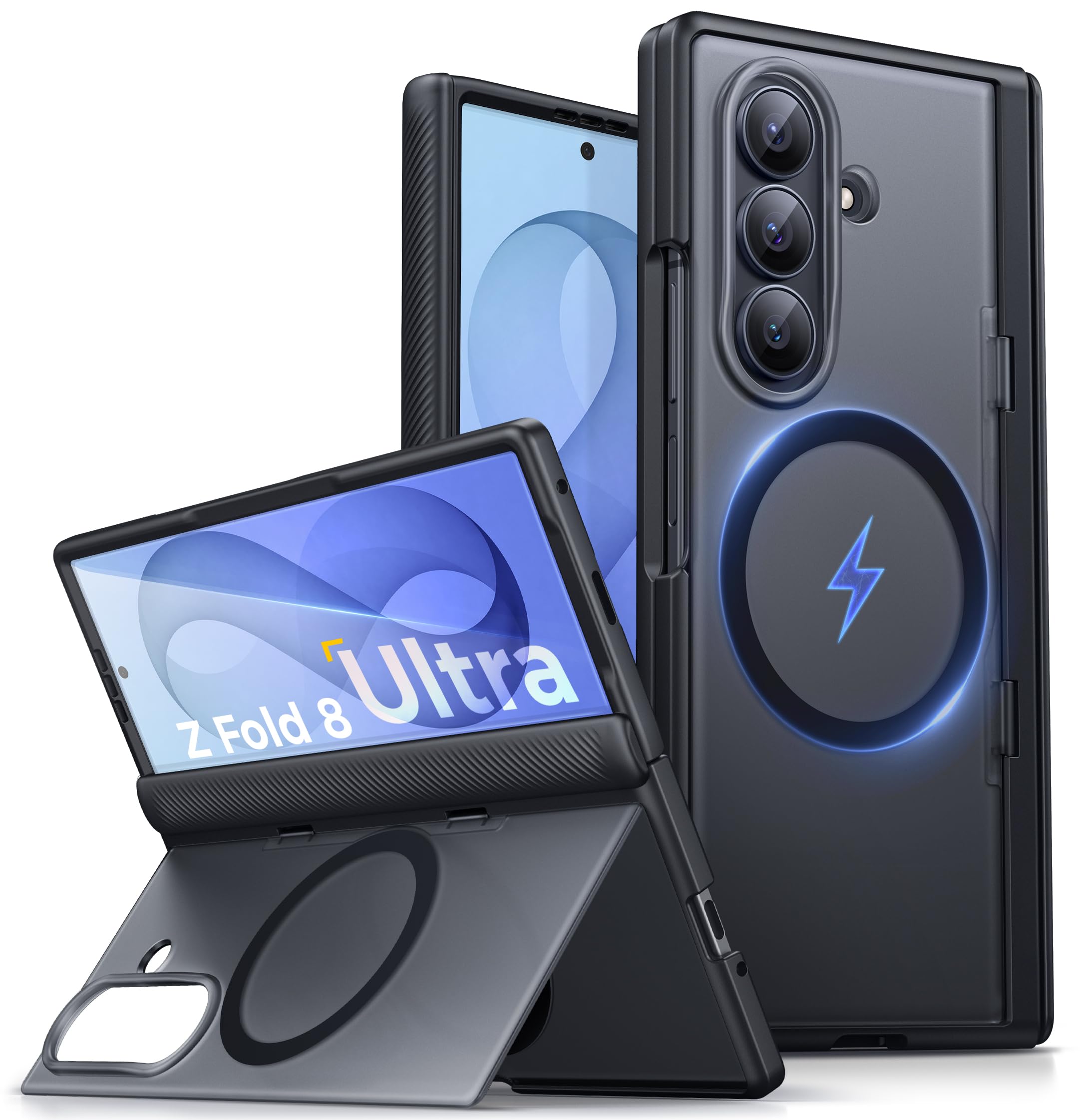 Vihibii Cover per Samsung Galaxy Z Fold 8 Ultra con supporto, 2026, colore: Nero | Compatibile con MagSafe, Protezione Fotocamera, Protezione Schermo Frontale, Protezione Cerniera, Militare Antiurto