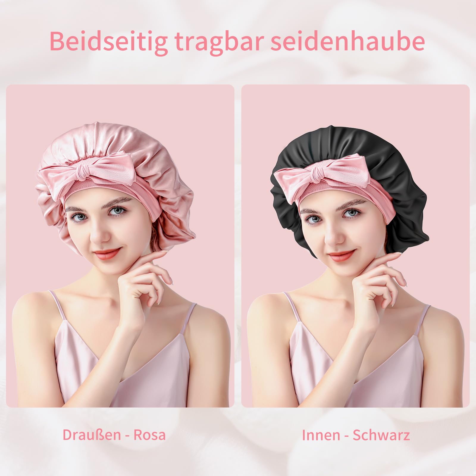 Seidenhaube zum Schlafen, Schlafhaube Seide aus 100% Maulbeerseide, 22 Momme Bonnet Seide Doppellagig & Wendbar, Anti Frizz Haarschutz für Alle Haartypen