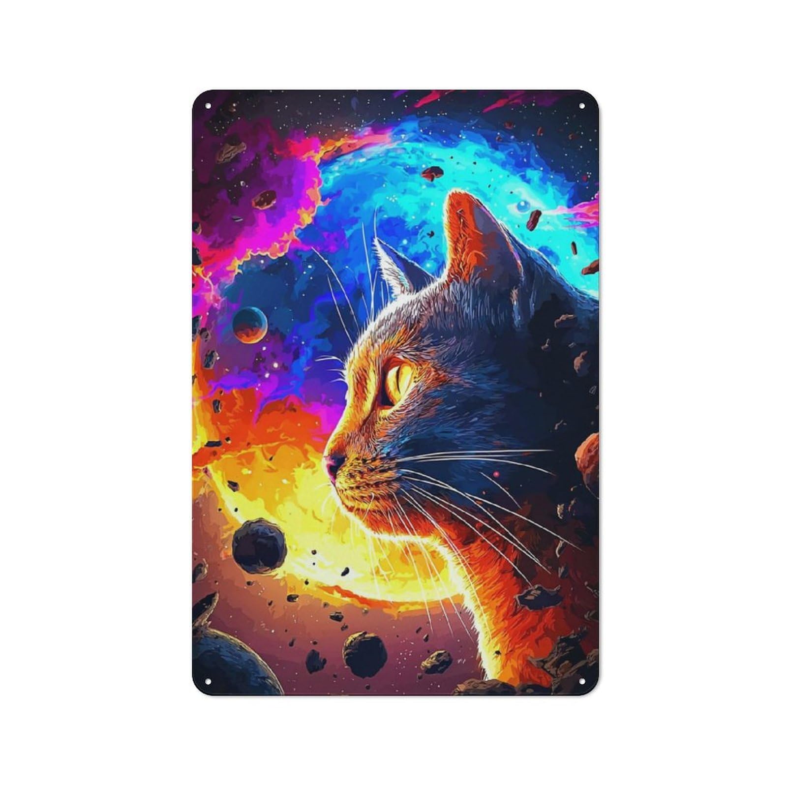 Junmoney Galactic Cat Dreamscape -3 Country Metal Sign With Design 30X20cm, Farmhouse Farmhouse Wall Decor For Kitchen, Cottage, Porch Or Garden Room