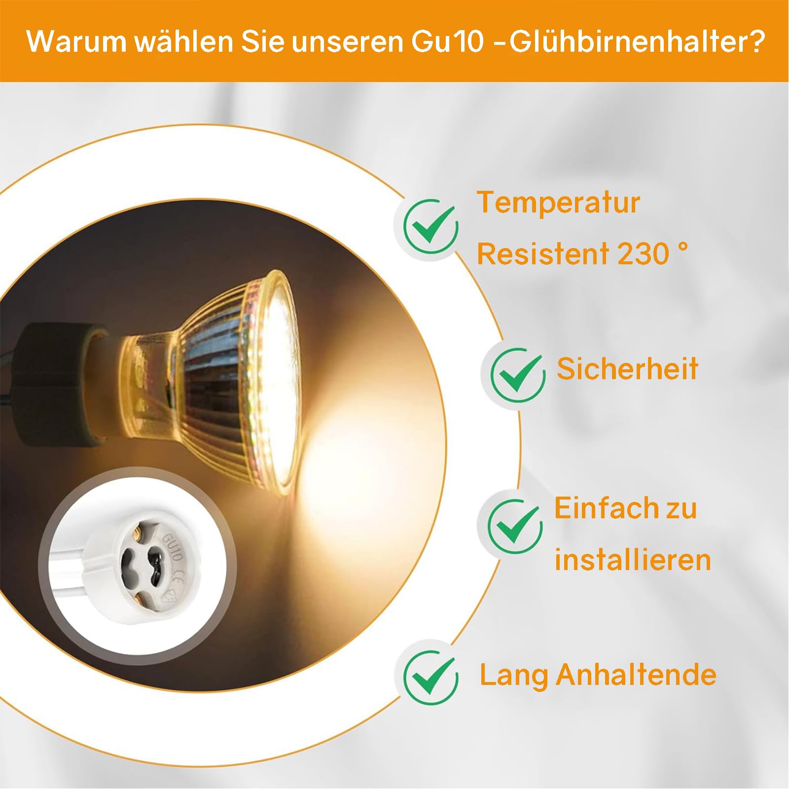 Powice Oprawka GU10, 15 cm oprawka lampy z ceramiki, 12 oprawek GU10, oprawka GU10 z kablem, VDE i CSA, ceramiczna podstawa GU10 do LED, żarówek, halogenów i lamp