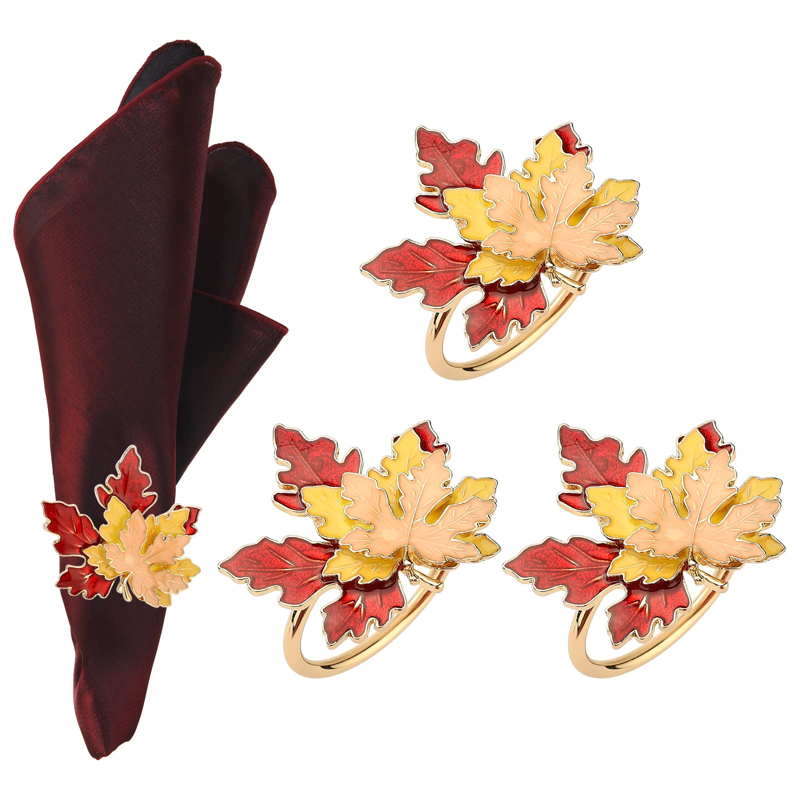 BFYDOAA Set of 4 Maple Leaves Napkin Rings Metal Serviette Buckle Fall Dinner Table Decoration for Harvest Party, Thanksgiving Day