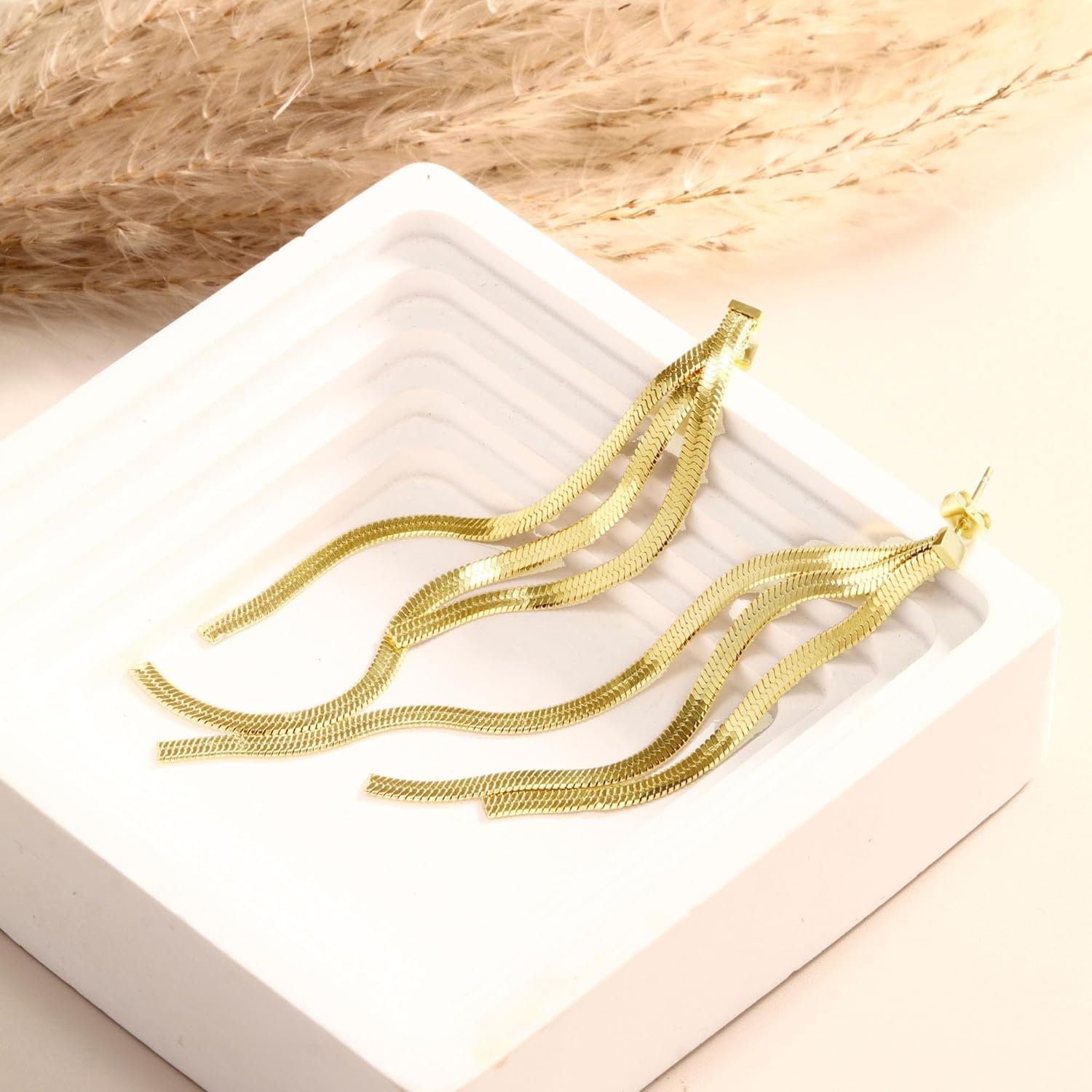 Gold Long Tassel Earrings for Women 18K Gold Plated Women's Tassel Dangle Drop Earrings Long Dangling Earrings - Image 6