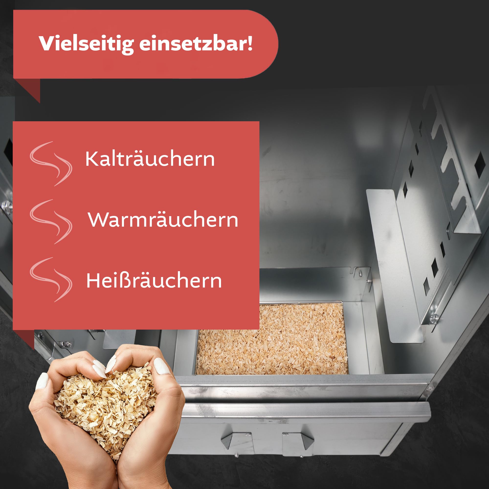 Lemodo, Räucherofen 110 cm aus Stahl, höhenverstellbare Auflageschienen, Sichtfenster, Thermometer, Zubehör für Fisch, Fleisch, Wurst, Käse, Kalt-, Warm- und Heißräuchern, mit Schönheitsfehler