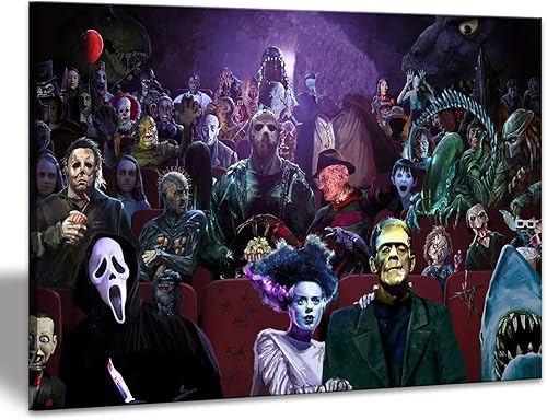 YASOJUN Póster de lienzo de películas de terror enmarcado, lienzo de terror, impresiones de pintura para sala de estar, dormitorio, arte de pared
