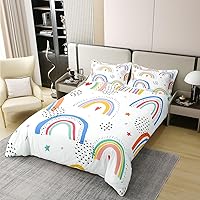 Vista 2 de Funda de edredón de 100 % algodón natural con diseño de arco iris, diseño de rayas coloridas, tamaño individual con 1 funda de almohada, estampado