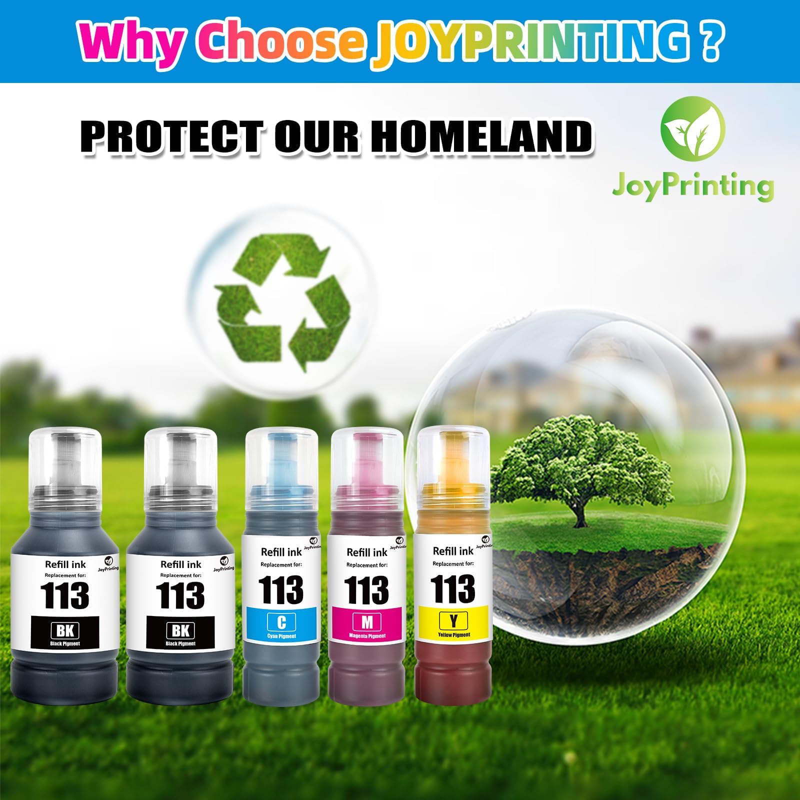 113 Pigment Ink Bottle Ricambio per Epson 113 Compatibile con EcoTank ECOTANK ET-5150/ET-5170/ET-5800/ET-5185/ET-5805/ET-5850/ET-5855/ET-5880/ET-16150/ET-16600/ET-1666 05/ET-16685