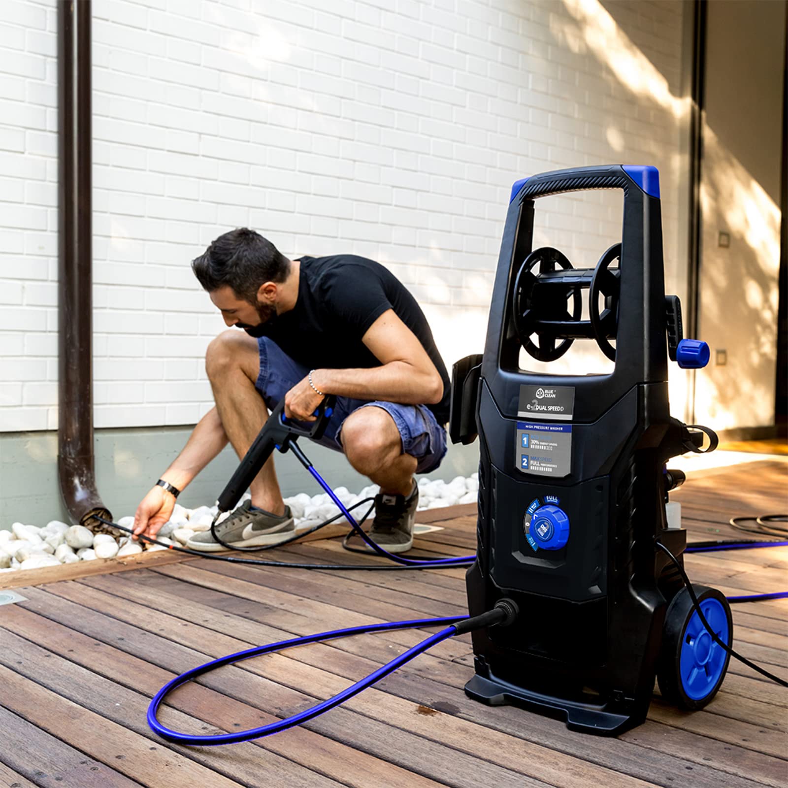 AR Blue Clean Idropulitrice ad Alta Pressione e-2DUALSPEED D con Dual Speed System, Sonda Sturatubi e Patio Cleaner (2200 W, 160 bar, 460 l/h)