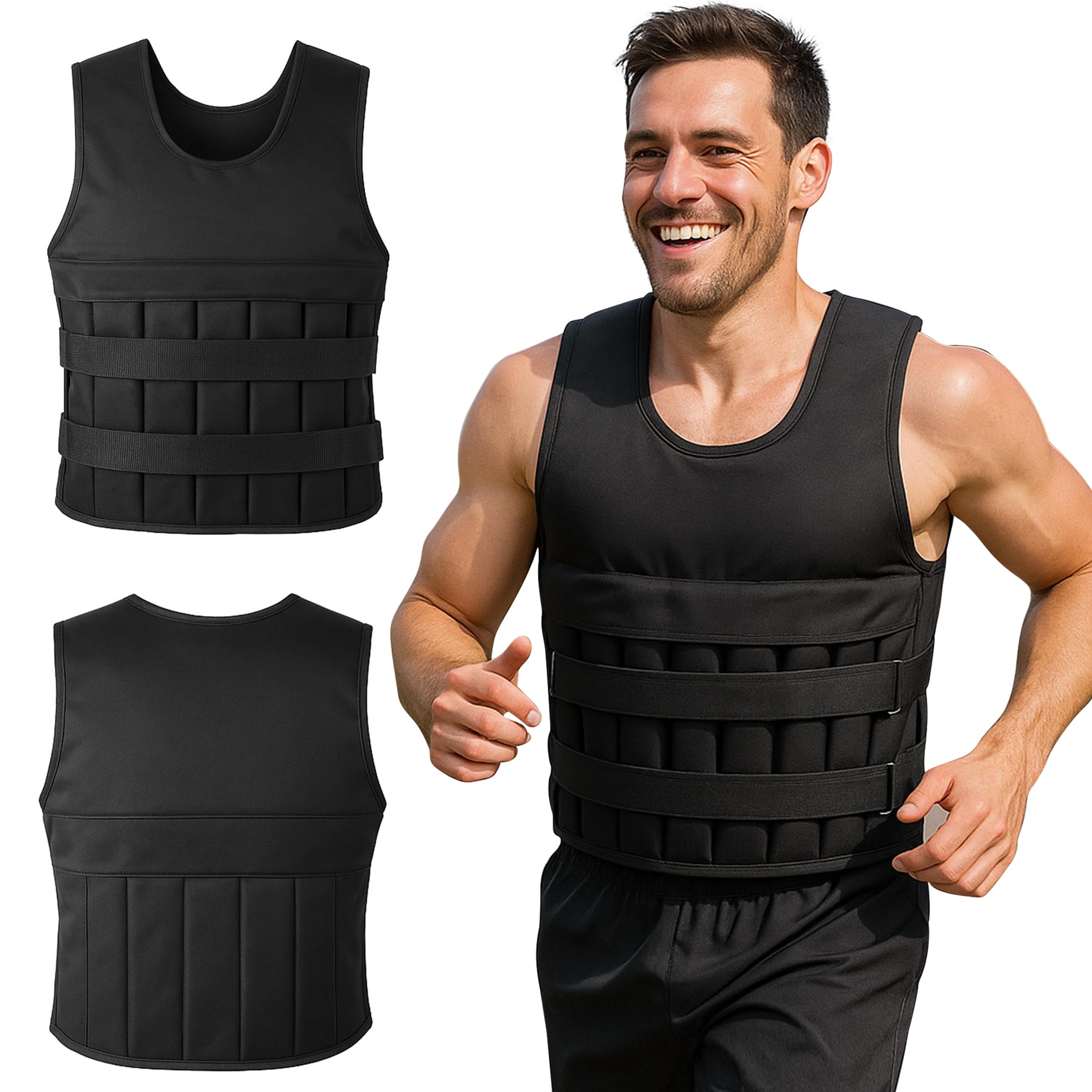Gilet lesté de 10 kg réglable avec poids amovibles, gilet d'entraînement pour musculation, crossfit, cardio, course à pied, noir