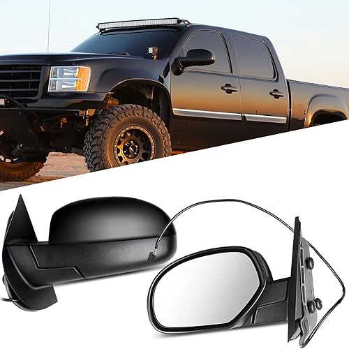 Un par de espejos laterales de repuesto para Chevy Avalanche Silverado Suburban Tahoe para GMC Sierra Yukon plegable manual, potencia de
