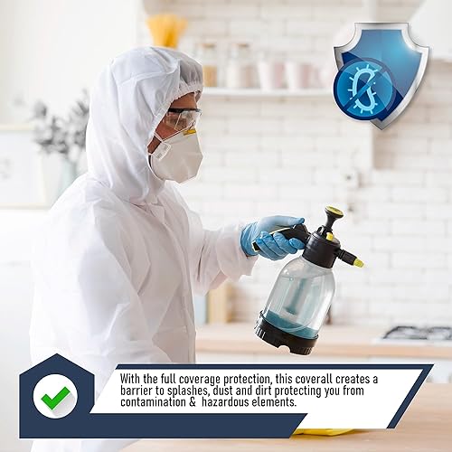 Vista 7 de Trajes desechables para materiales peligrosos, 9 opciones de tamaño, con capucha, resistente, transpirable, traje de pintor