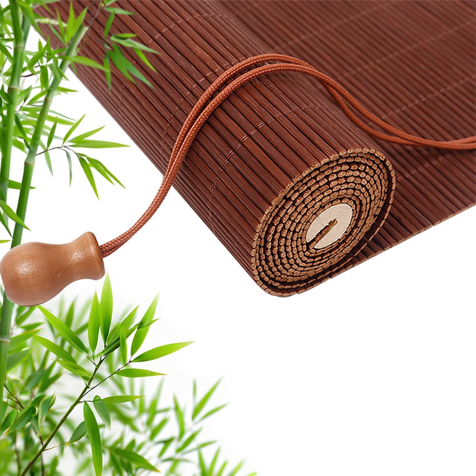 Retro Bamboo Roller Blinds, Natural Wood Window Shades Blinds Anti-UV Dustproof Decorative Curtain, Screen Partition Blind, for Indoor/Outdoor/Garden — image 1