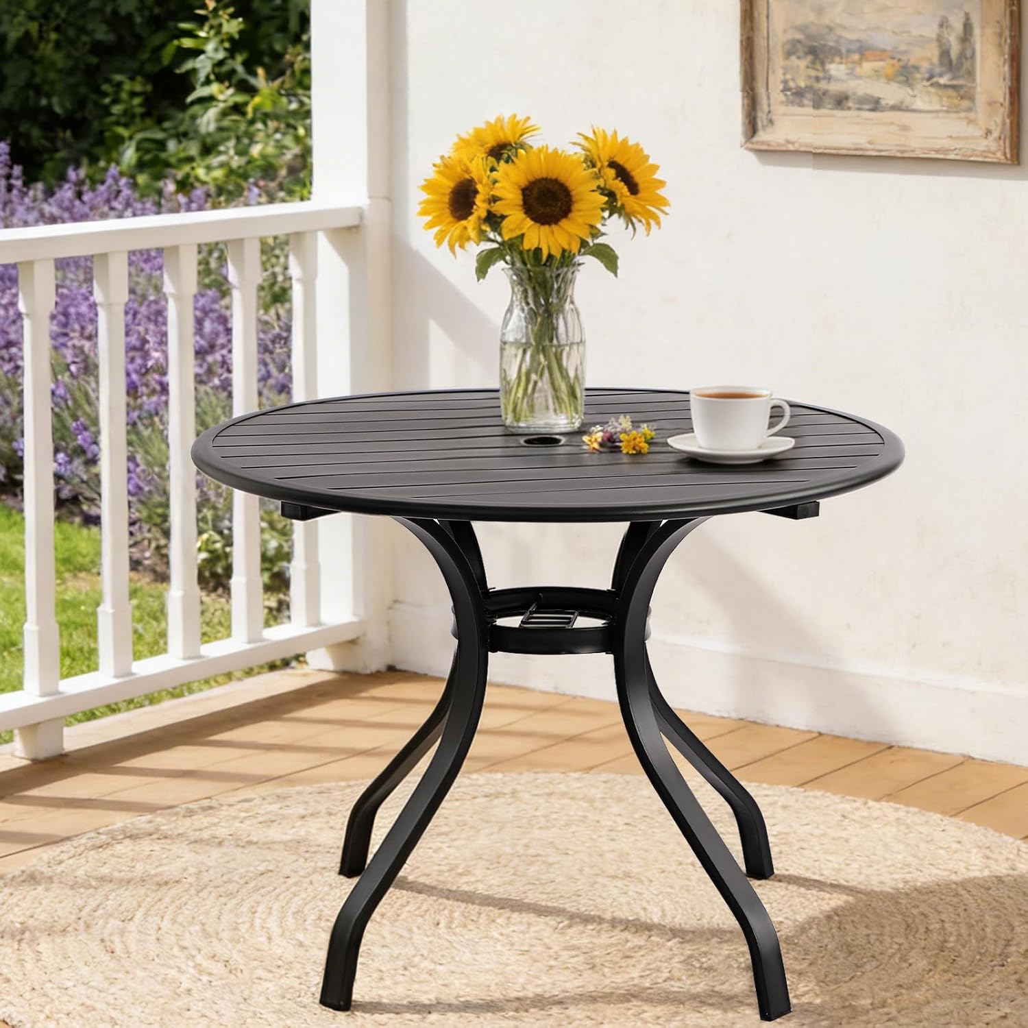 Patio Dining Table, 36" Patio Tables with 2.36'' Umbrella Hole, Outdoor Patio Table for Backyard, Garden, Black (36“ Round Table)