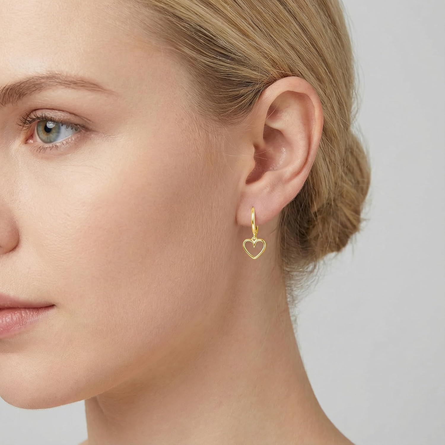 Reffeer Solid 925 Sterling Silver Heart Drop Earrings Hoop for Women Teens Heart Hoop Earrings Huggie Drop Earrings - Image 2