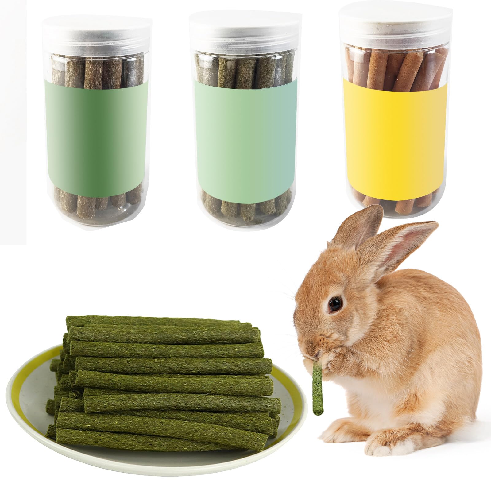 60 Palitos De Heno Timothy, Barley Ears Juguetes Masticar para Conejos, Natural Palitos De Manzana Bambú Dulce Timothy Palitos Chew Toy para Pequeños Animales Conejos, Chinchillas, Hámsters