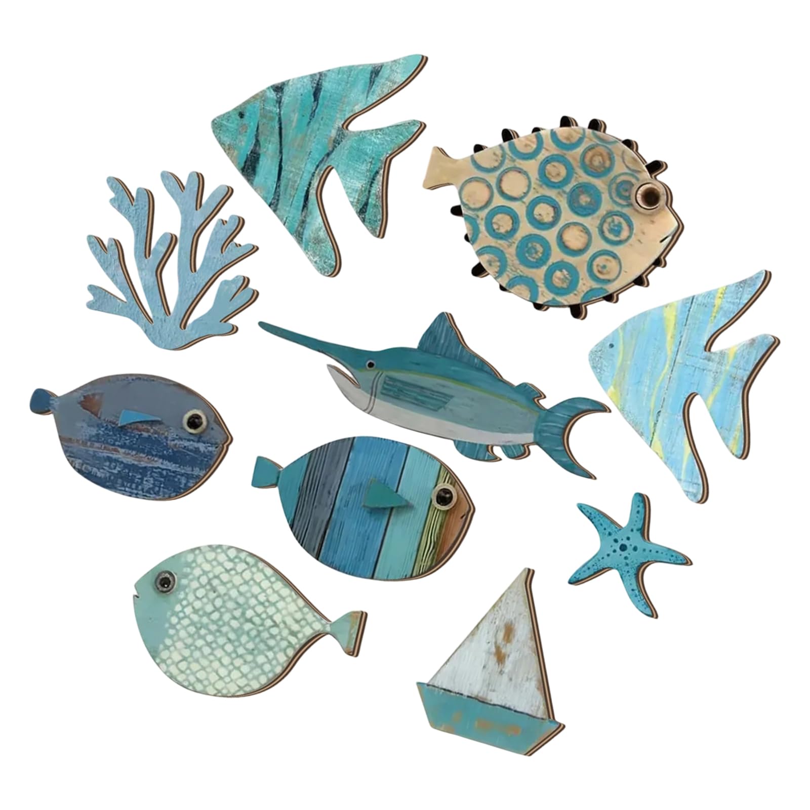 Limtula Mediterraneans Wood Fish Wall Decors Hanging Plaques Ornaments Coastal Theme Nursery Beach House Cottage Accent Gift Coastal Wall Decors