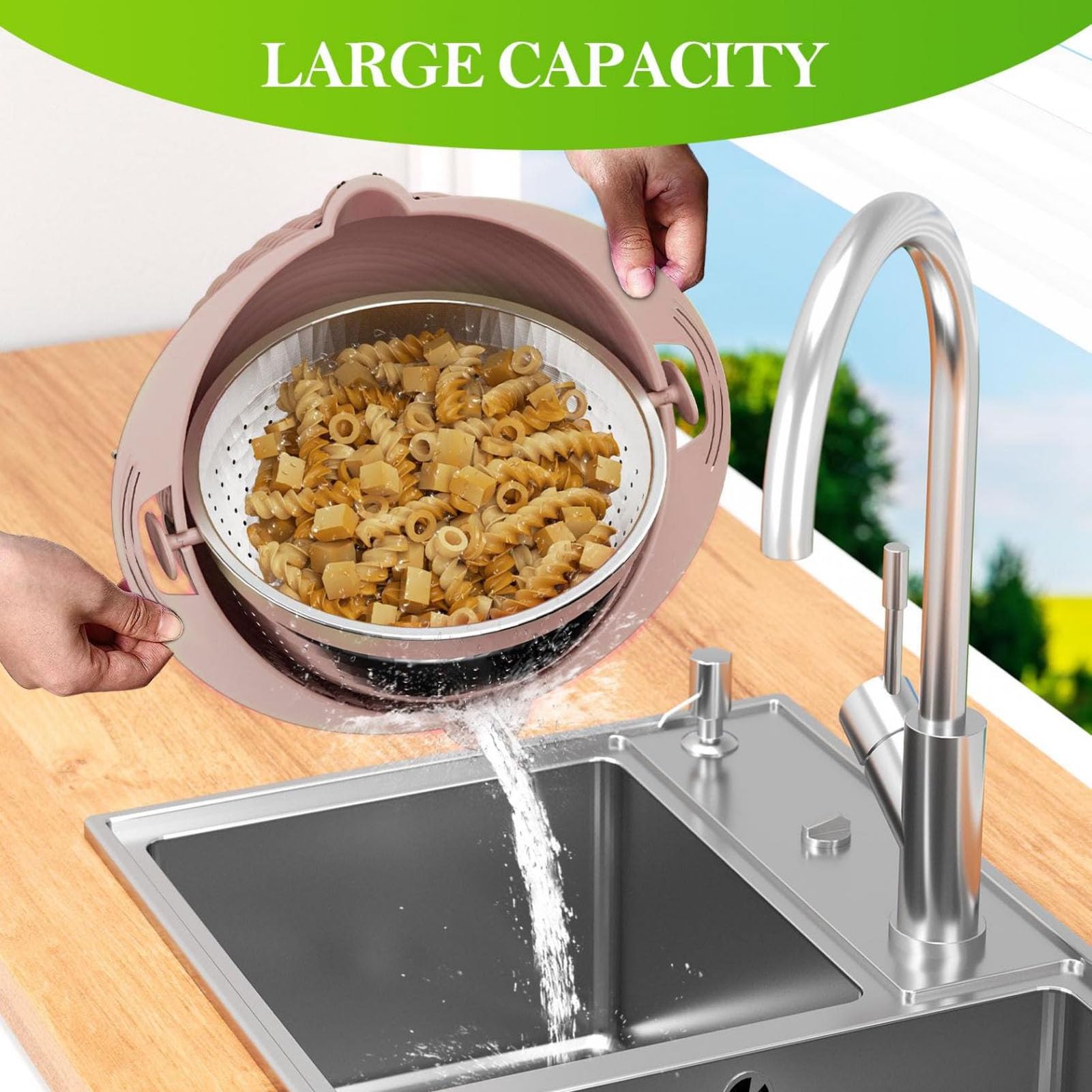 Colador 4 en 1 con juego de tazones para mezclar, coladores de alimentos y coladores para cocina, colador giratorio para pasta y arroz, colador de cocina con rebanador de