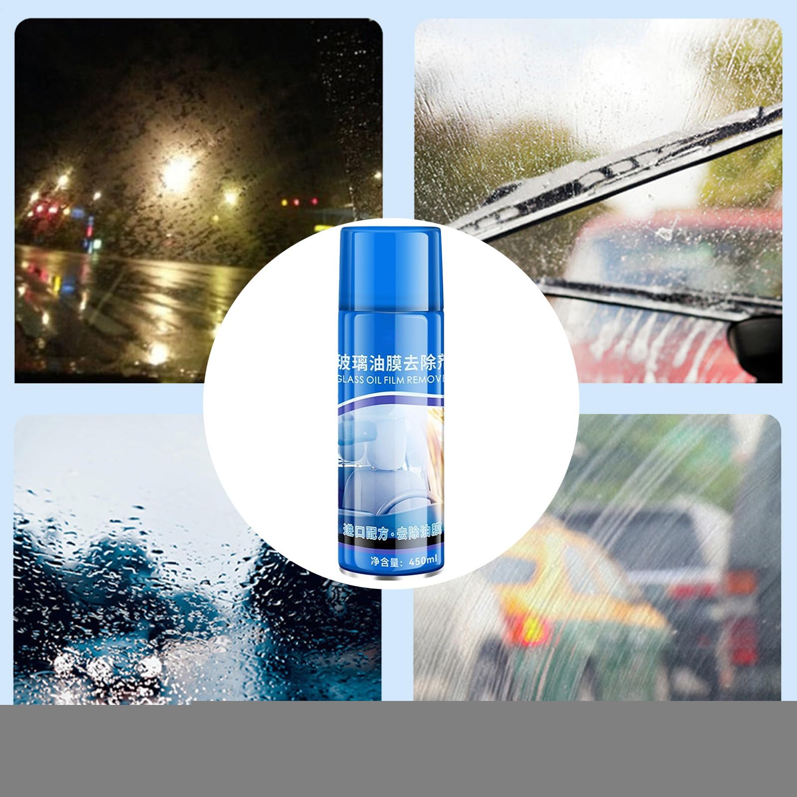 Płyn Do Czyszczenia Szkieł Samochodowych | Środek Do Usuwania Powłoki Olejowej Ze Szkła Z Gąbką I Ręcznikiem - 450ml Hydrofobowy Spray Czyszczenia Quick Detailer Auto Sedan I Innych