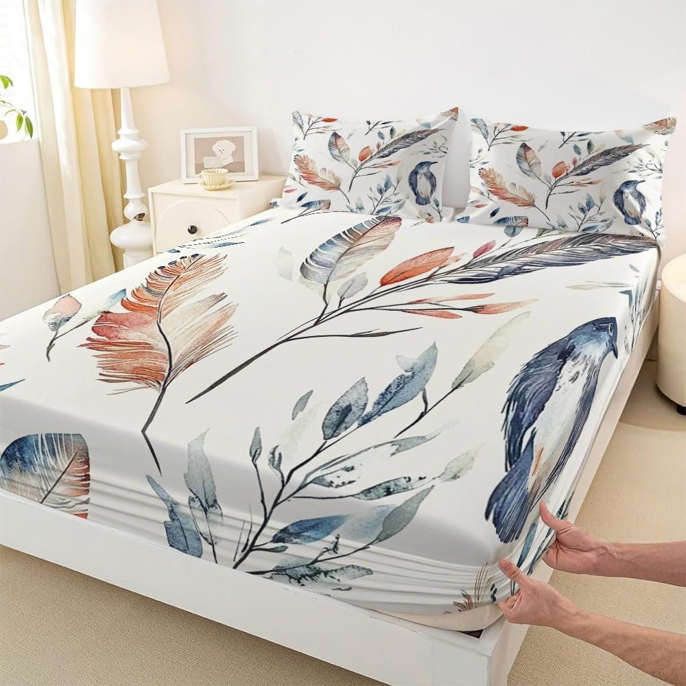 Drap Housse 200x200x30cm Bonnet 30cm Blanc pour 2 Personnes lit