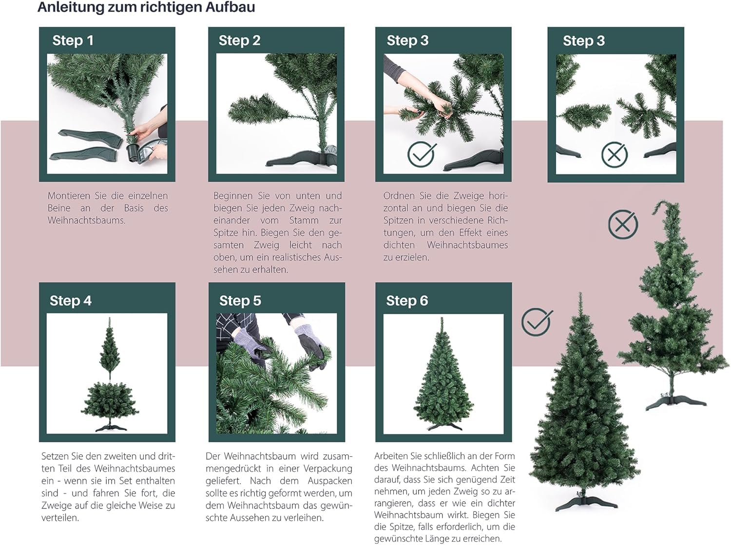 DecoKing Künstlicher Weihnachtsbaum 180 cm TESTSIEGER - Naturgetreu, dichte Zweige Ø 105 cm | 10 Jahre Garantie | Einfach aufzubauender Christbaum | Tannenbaum künstlich Premium | Made in EU | Lena