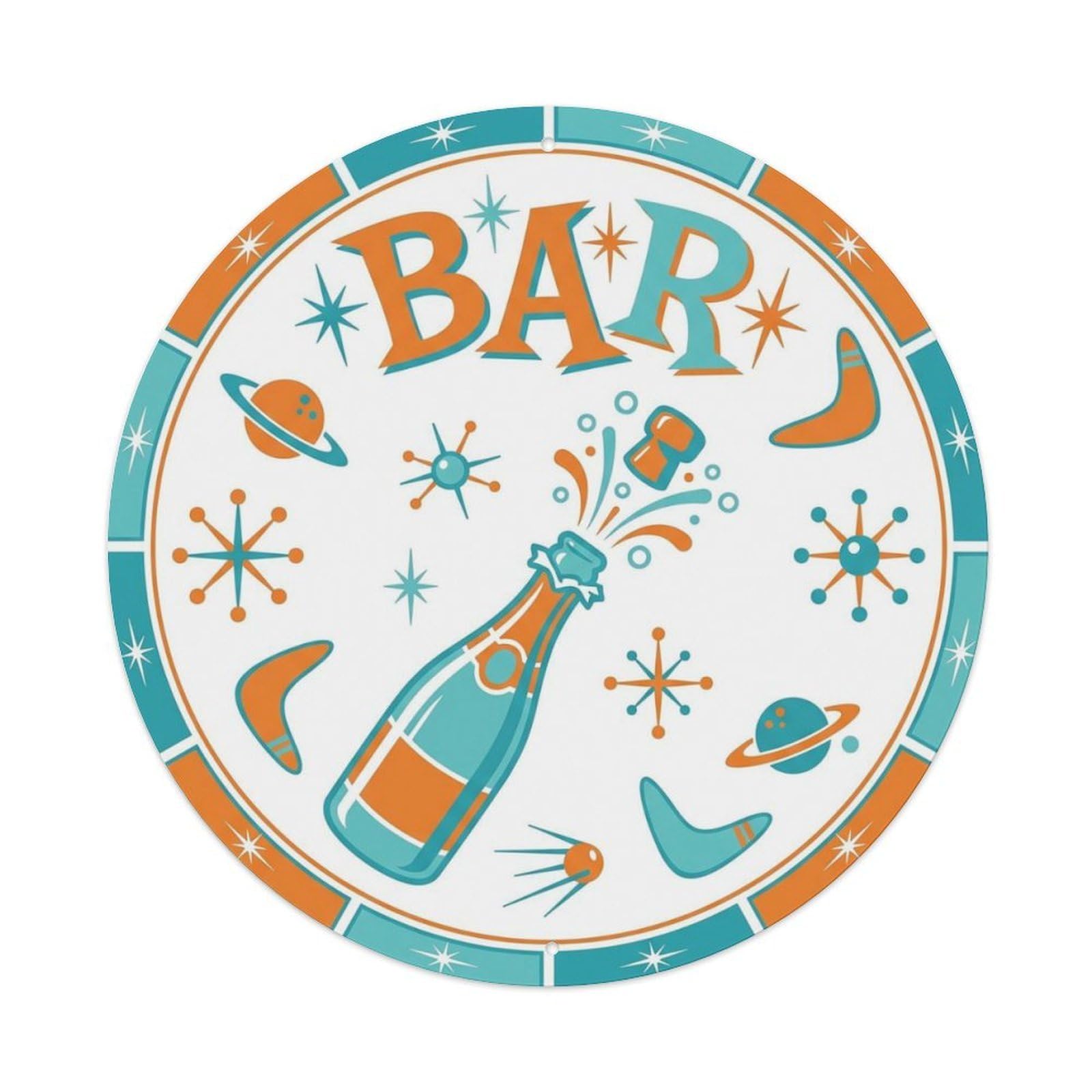 BAR Retro Wall Emblem Metal Tin Sign Plaque Wall Decor for Cafe, Club Bar, Office, Home Garden Round Metal Poster 8x8Inch