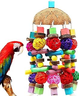 MQUPIN Großes Vogel Papagei Natürliches Kau-Spielzeug für Kakadus, Graupapageien, Aras und Amazonaspapageien, mehrfarbiges natürliches Holzblockspielzeug zum Klettern, Kauen, Entwirren und Putzen