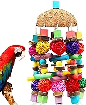 Giocattolo da masticazione naturale per uccelli di grossa taglia MQUPIN per cacatua, pappagalli grigi africani, ara e amazzoni,multicolore con blocchi di legno naturale per arrampicarsi,masticare