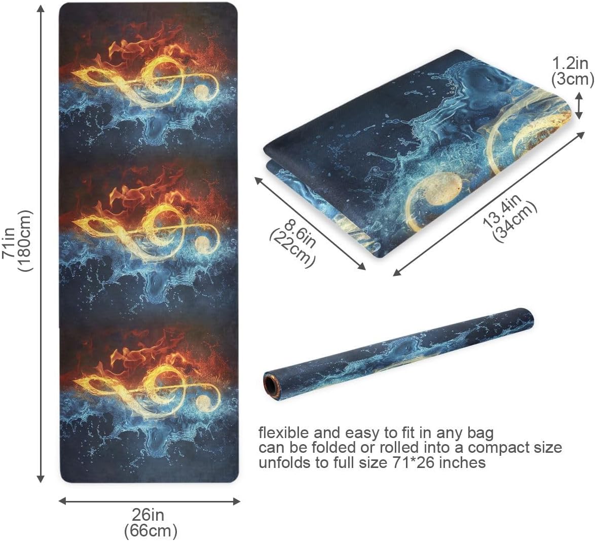 ALAZA Music Note Fire Water Yoga Mat Non Slip Fitness Exercise Mat, Workout Mat for Yoga, Pilates and Floor Exercises