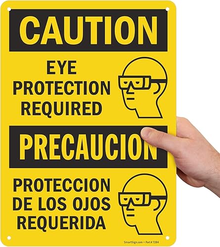 Miniatura 6 de SmartSign Letrero bilingüe "Precaución - Se requiere protección ocular"  Aluminio de 10 x 14 pulgadas