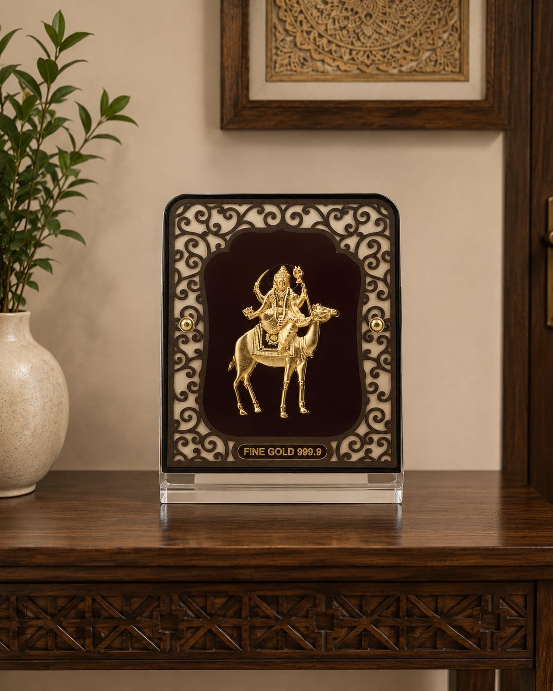 Carving Momai Maa Table Top 24KT Gold Foil Artwork | Premium Momai Mata Decorative Table Top for Home Temple, Office & Pooja Room | 8 x 10 cm-image-11