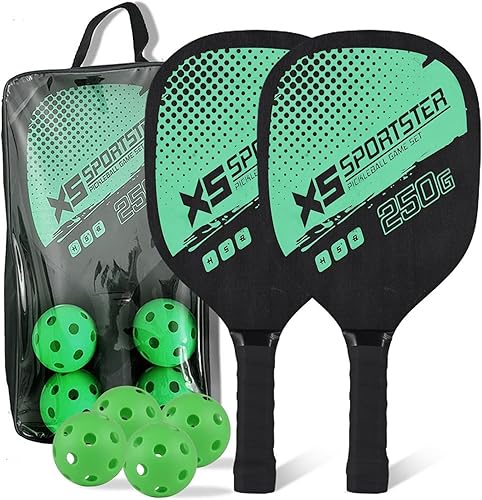 Lixada Juego de palas de pickleball con 4 bolas de pickleball y bolsa de almacenamiento, raqueta de pickleball para deportes de interior y exterior,