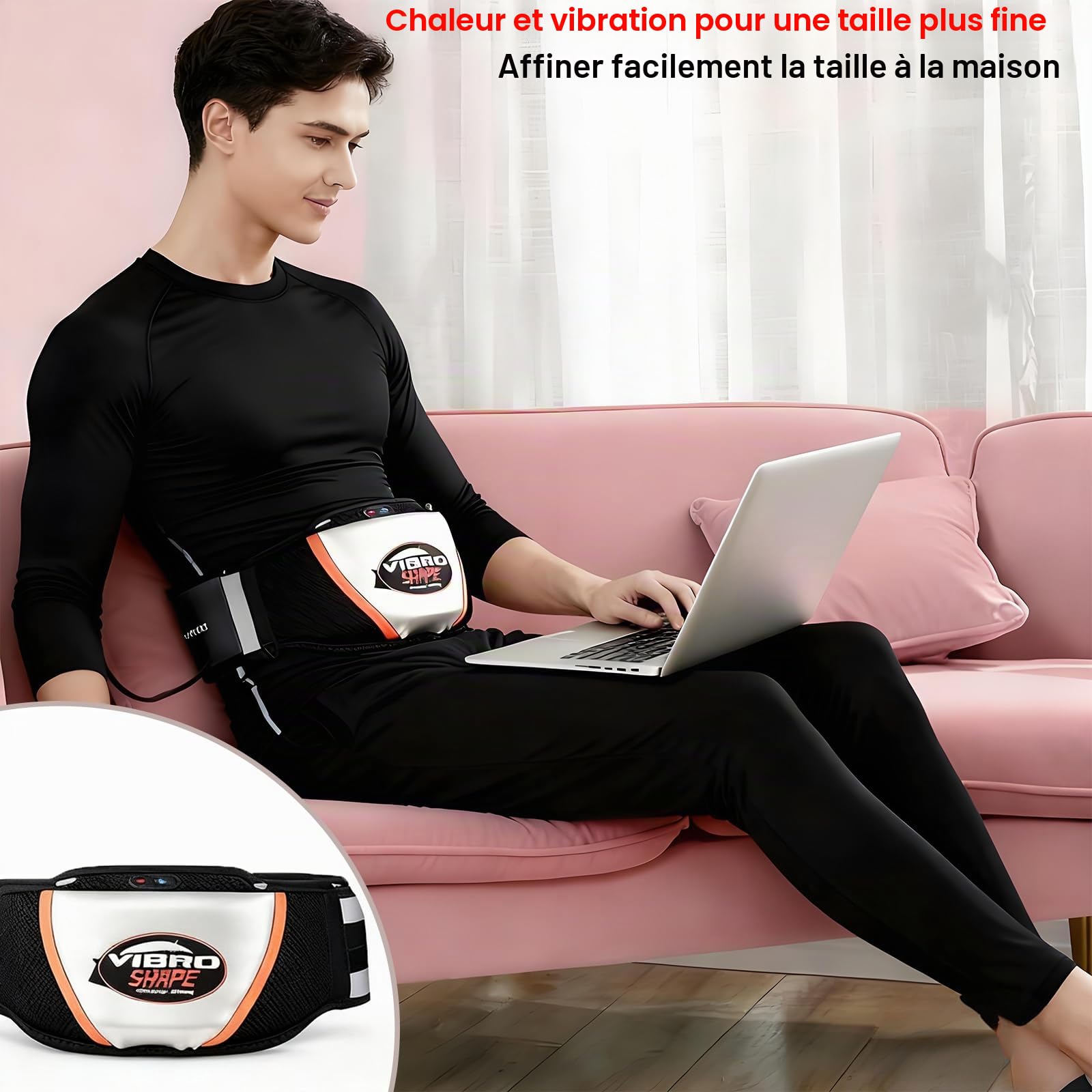 Ceinture de massage, Ceinture amincissante à 5 modes de vibration avec fonction de chauffage et réglable à 140cm, Appareil d'entraînement des muscles abdominaux pour brûler les graisses, raffermir