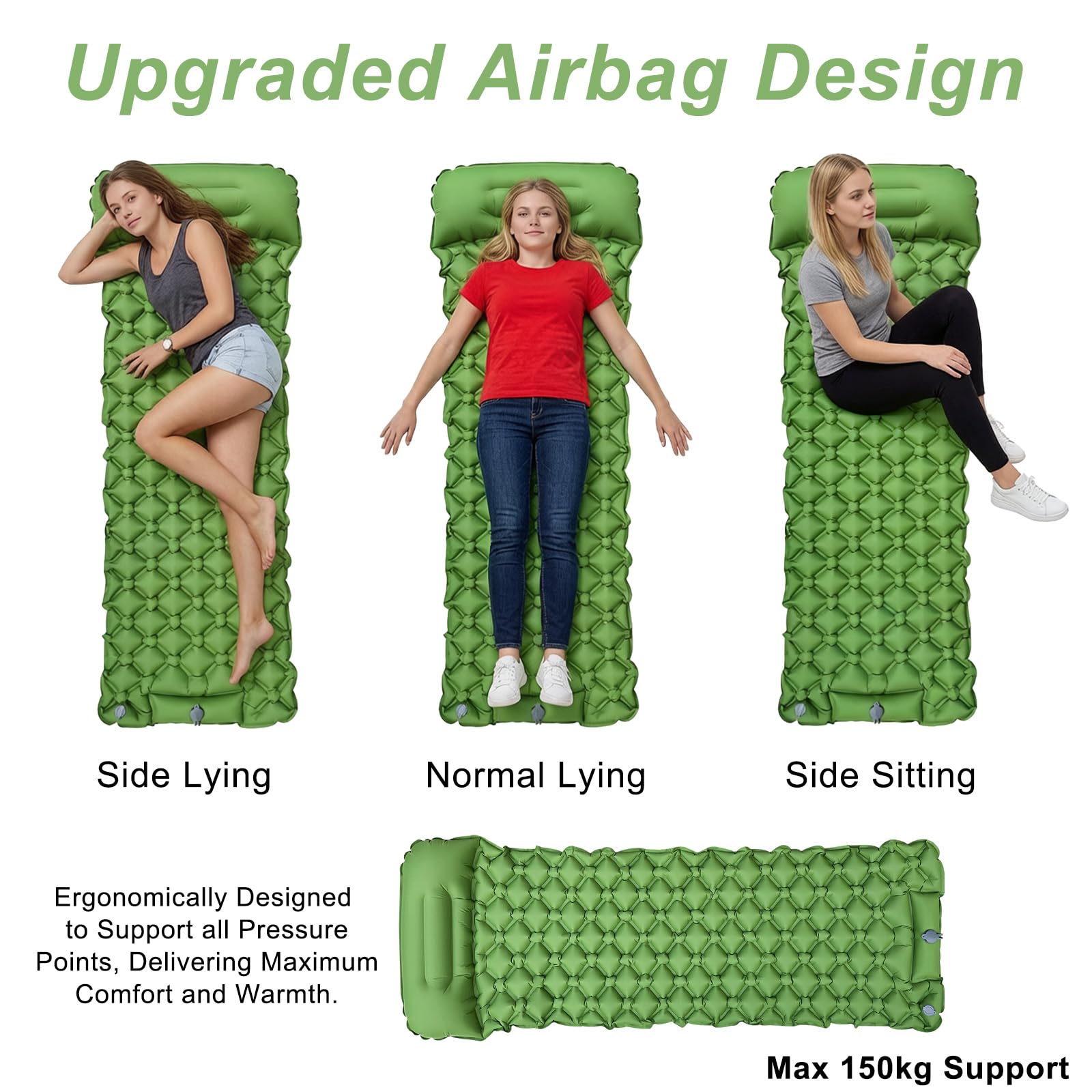 Materassino Campeggio Autogonfiante, Materassino da Campeggio, Letto Gonfiabile Singolo 5CM, Ultraleggero Portatile Materasso Autogonfiante, Materasso Gonfiabile con Pompa a Pedale