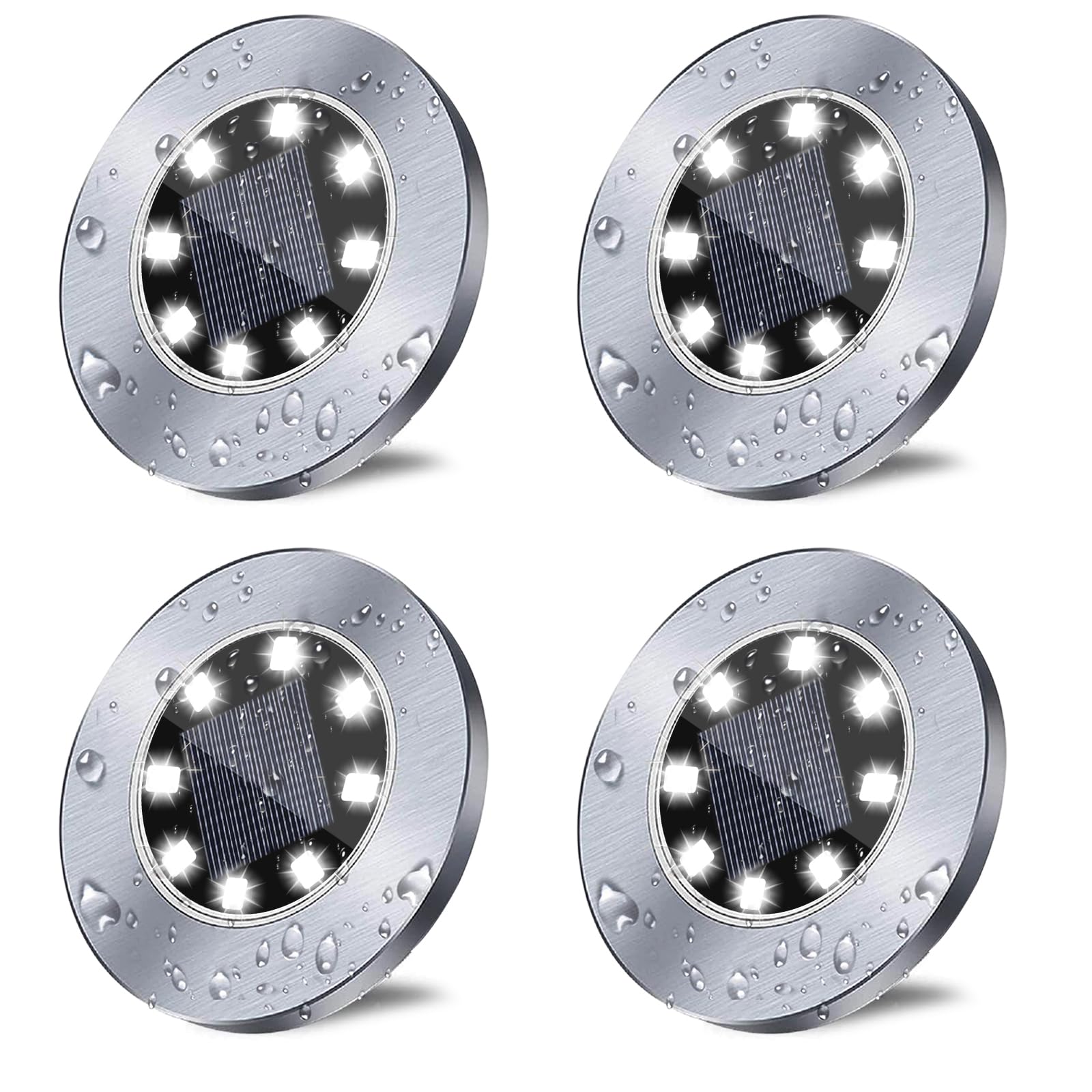 Solar Ground Lights, Waterproof Solar Lights, Upgraded Outdoor Garden Waterproof Bright in-Ground Lights, Landscape Lights for Pathway,Yard,Deck,Lawn,Patio,Walkway (4 Pack White Light)