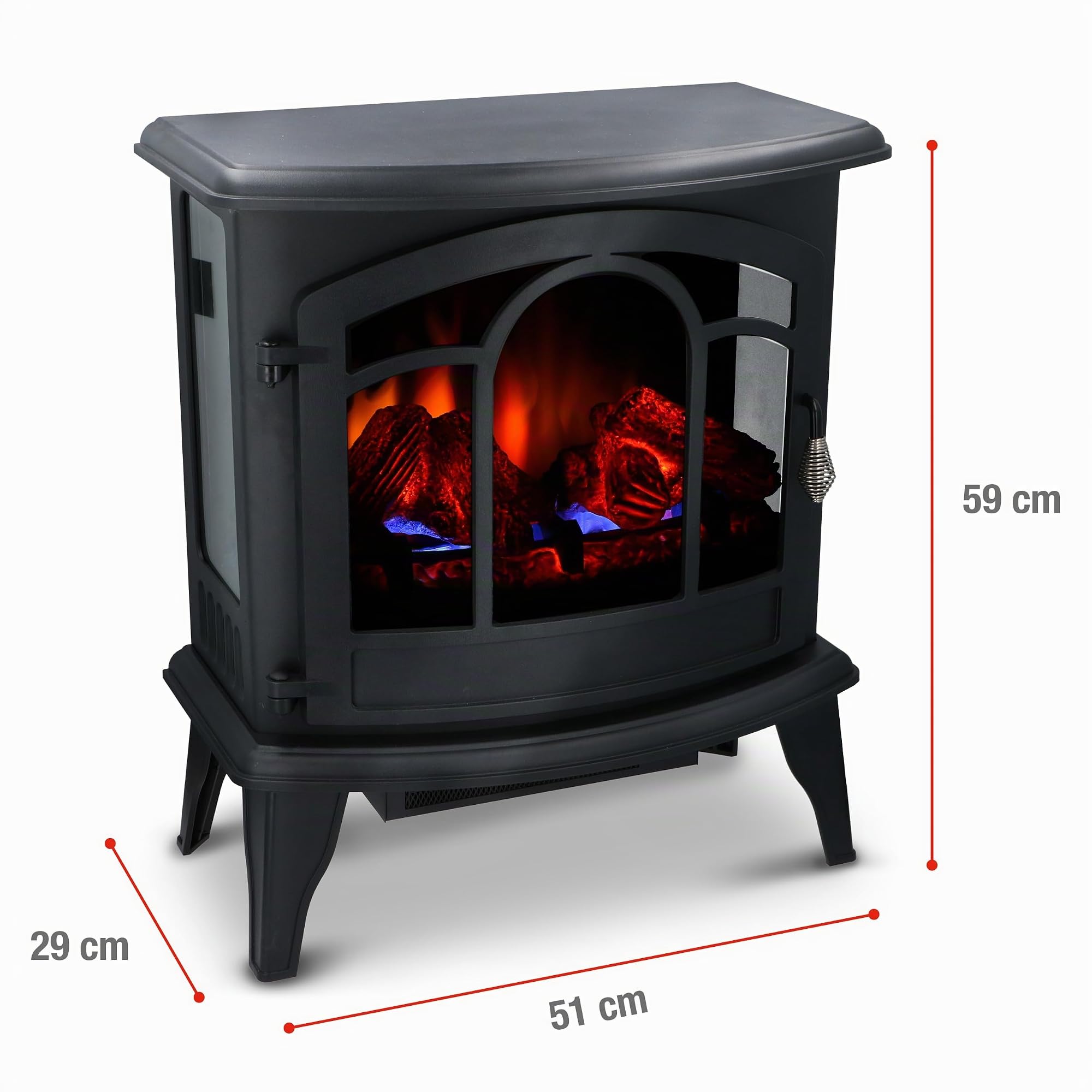 alpina Vicenza Camineo Elettrico - Caminetto Elettrico con Riscaldamento, Telecomando e Timer - Stufa Elettrica con Fiamme LED - 2000W - Libera Installazione - Nero