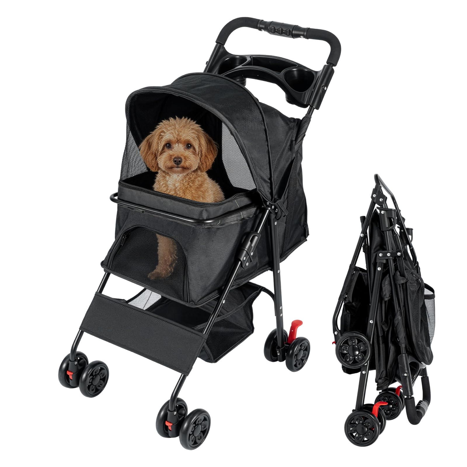 SUNNYNEST Pet Travel Stroller Dog Cat Pushchair Pram Jogger Buggy with 4 Wheels Stroller with Rain Cover Pet Pram for Small Medium Dogs Buggy with Storage Basket Cup Holder Foldable Pram — image 1