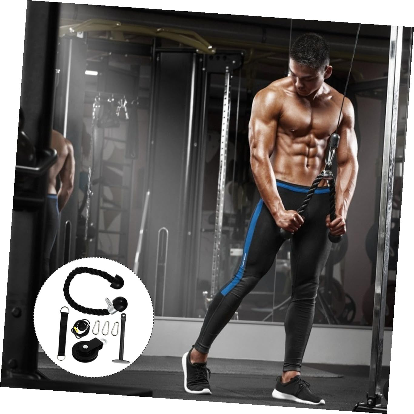 Toyvian Kit de Poleas para Tríceps Cuerda de Acero Inoxidable y Nylon, Fácil de Instalar, Portátil, para Gimnasio en Casa