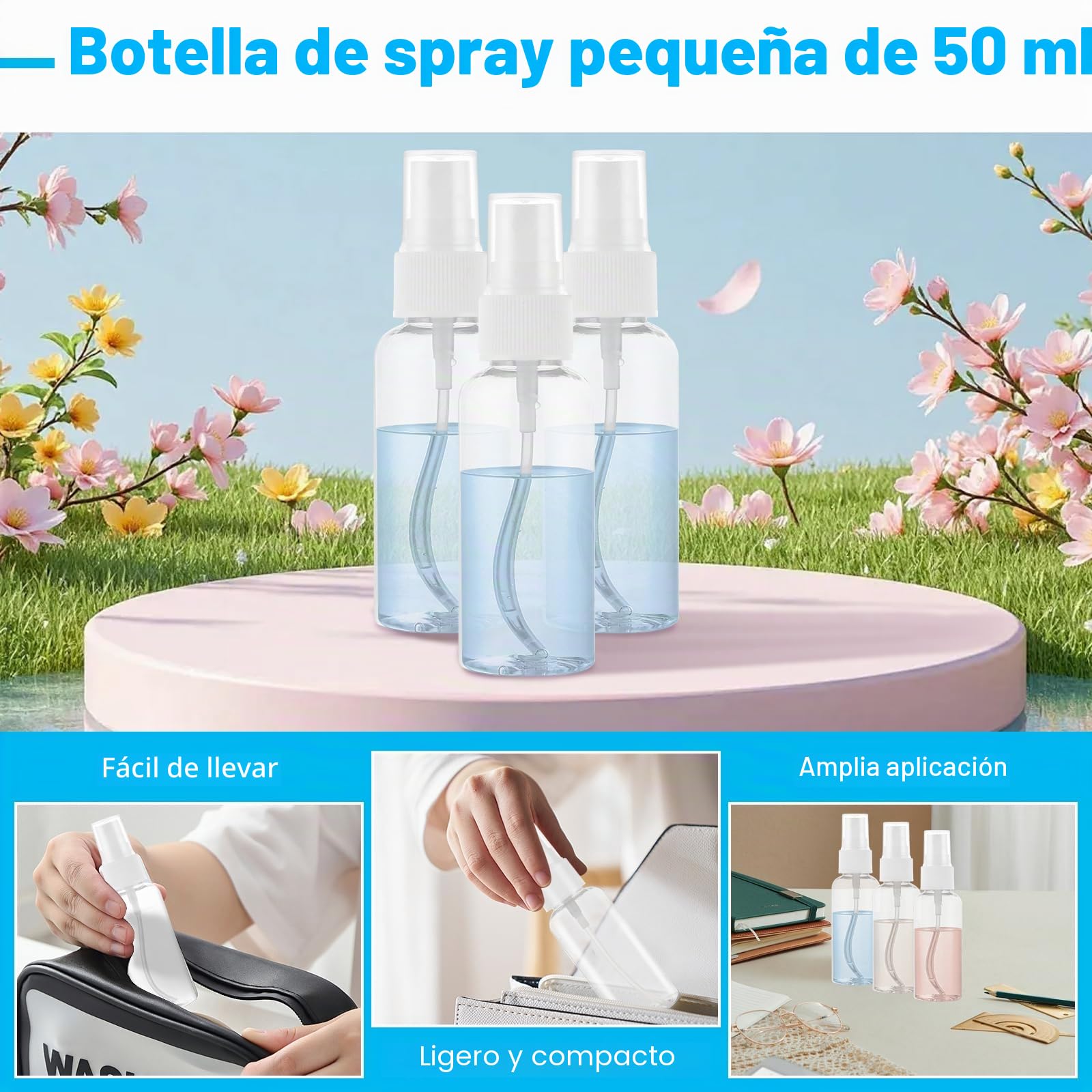 MIVIDE 50ml Bote Spray Pulverizador, Botellas de Spray Vacio, 60 Piezas | Spray Fina, Transparente, PortáTil Botella Rellenable para Viajes, para Aceites Esenciales, Limpieza, Perfume